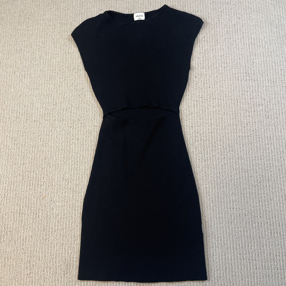 Aritzia Wilfred Free  Women's Small Cut-Out Knit Mini Dress Black Stretch